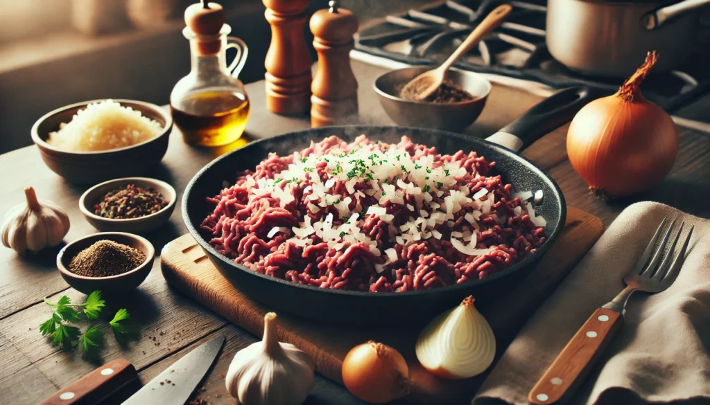 cooking stage of Ground Beef Stroganoff Recipe