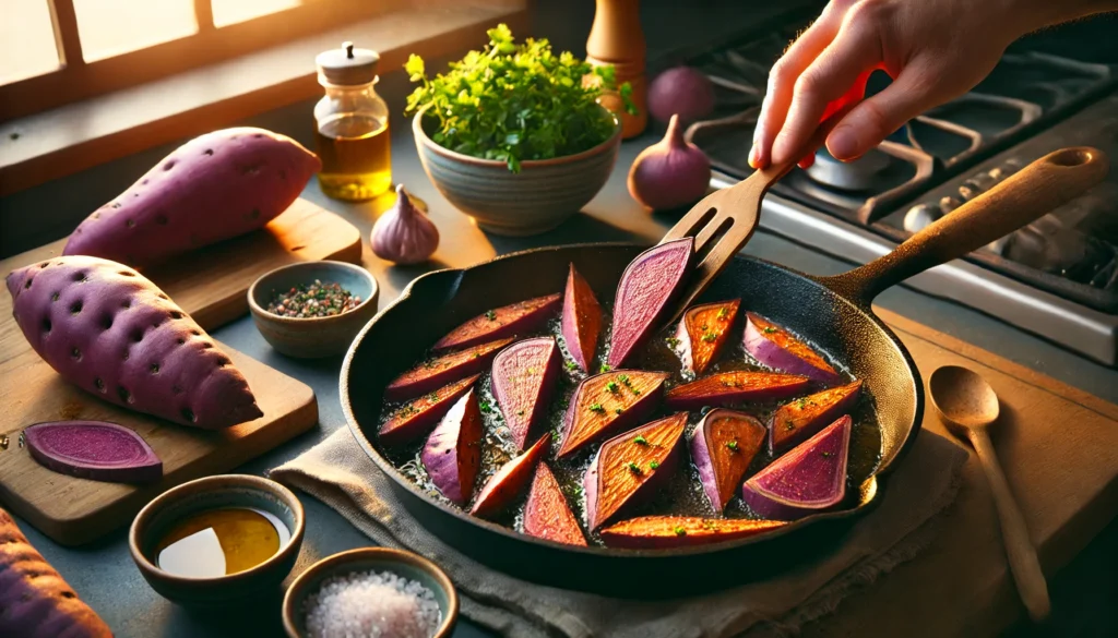 cooking-stage-of-purple-sweet-potatoes