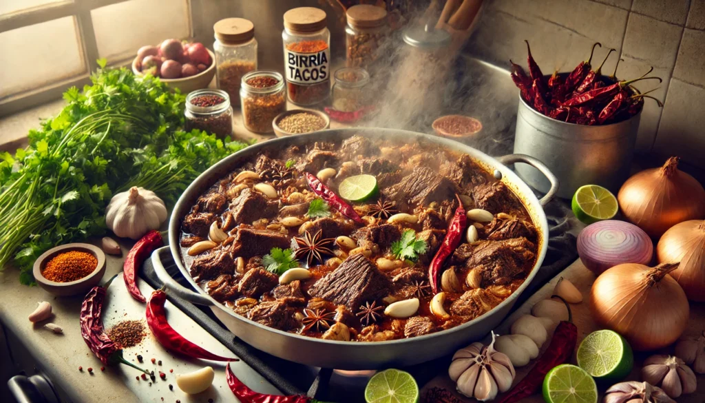 the-beginning-of-the cooking process for birria tacos recipe